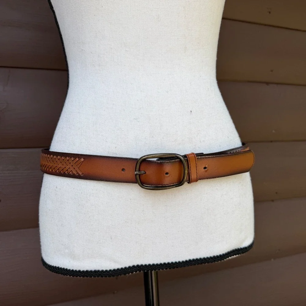 Woven Bonded Leather Belt Mens 34 Brown Ombre Western Braided Texture